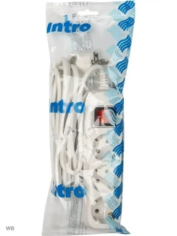 Удлинитель Intro UES330-W сетевой электрический бытовой с заземлением с выключателем 3 розетки, 3 м, ПВС 3х0,75мм2, 10А, белый