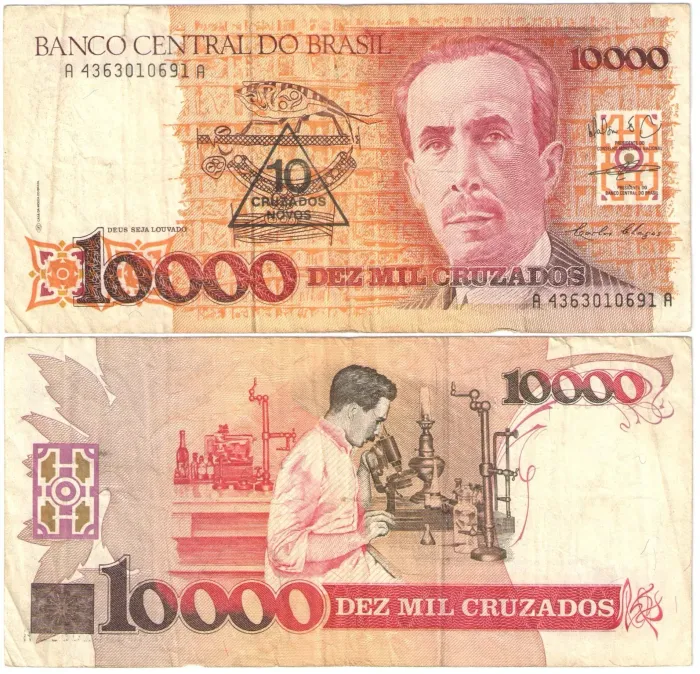 10 000 крузадо 1990 Бразилия (Надпечатка 10 новых крузадо)