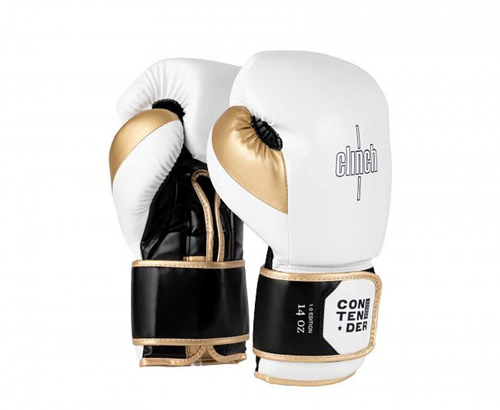 Перчатки боксерские Clinch Contender бело-черно-золотые C184