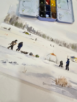 Картина авторская акварельная в паспарту 30х40 см на стену для интерьера "Рыбаки на Можайском..."