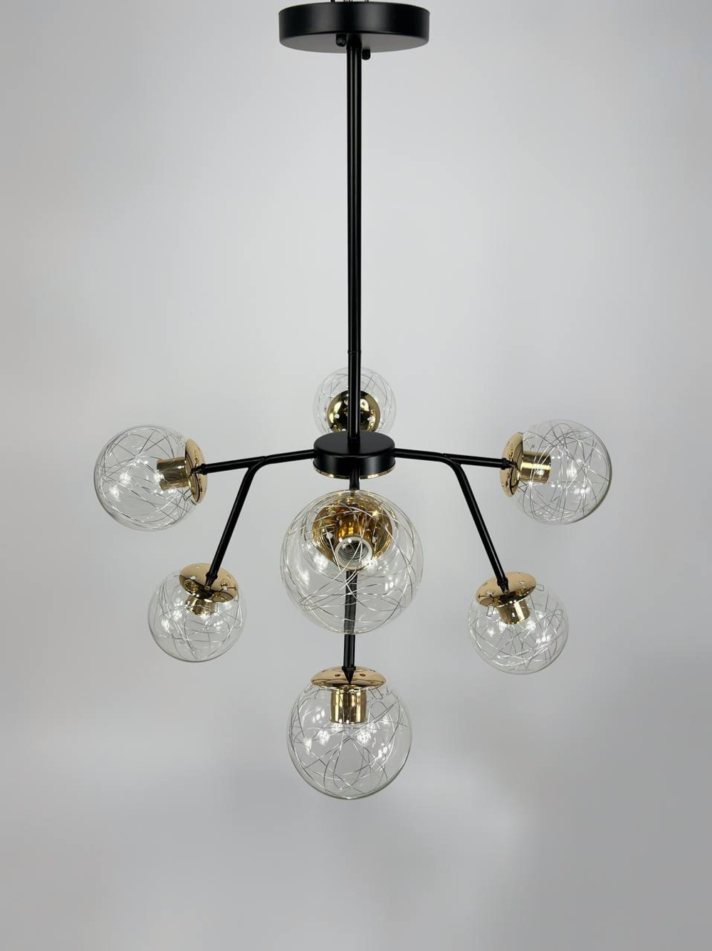 Люстра потолочная Lanbos, 8 ламп Е27, 480 Вт, до 35 кв м, черная с золотом