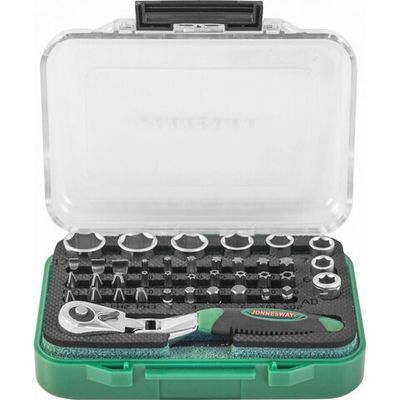 Набор рукоятка трещоточная JONNESWAY миниатюрная 1/4"DR со вставками и головками торцевыми 40 пр.