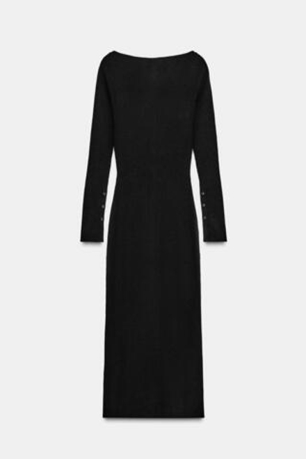 ZARA ТРИКОТАЖНОЕ ПЛАТЬЕ МИДИ В РУБЧИК, ЧЕРНЫЙ