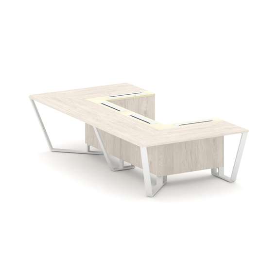 Steel Meet Стол переговорный П-образный KMK-PR.B.SP-07P Денвер Светлый/Ваниль Глянец/Металл Белый 16