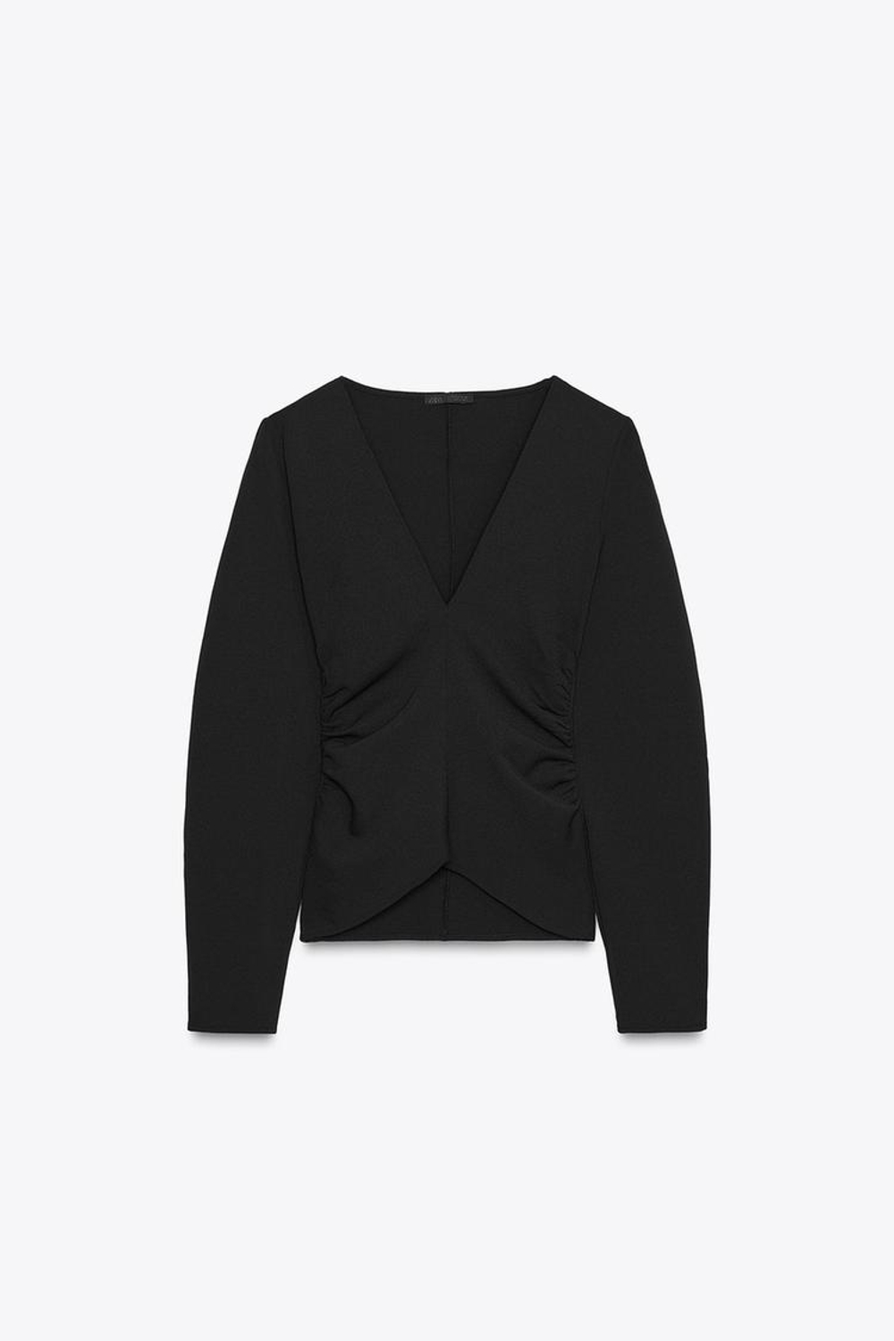 ZARA ТОП ИЗ КРЕПА СО СБОРКАМИ, ЧЕРНЫЙ