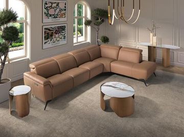Диван модульный 5-ти местный 6280 с правым шезлонгом из светло-коричневой кожи