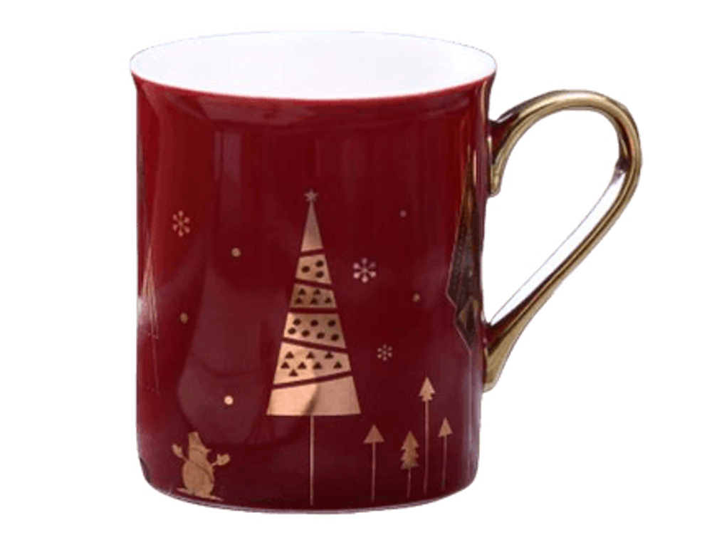 282002 Кружка "Елочка" h=9см, d=8см, 280мл, керамика красный/золото