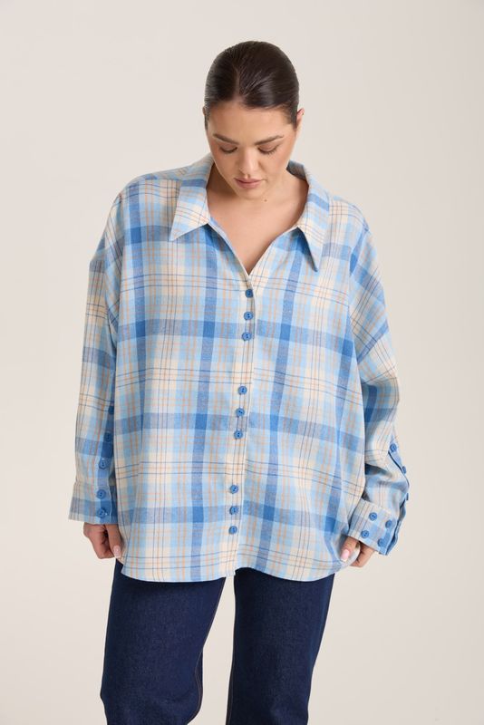 Рубашка в клетку оверсайз, голубой