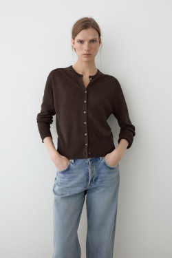 Massimo Dutti Льняной кардиган с пуговицами, шоколадный