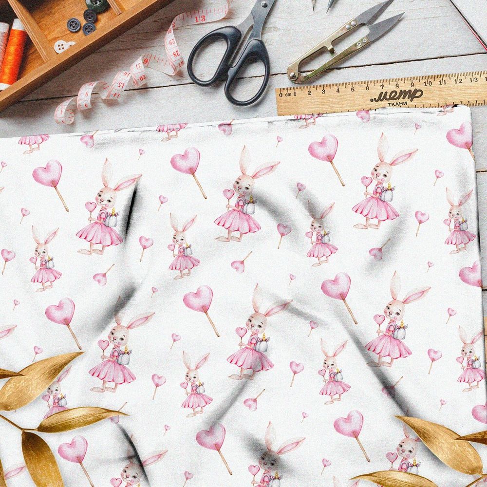 Ткань бязь нежная зайка в платье