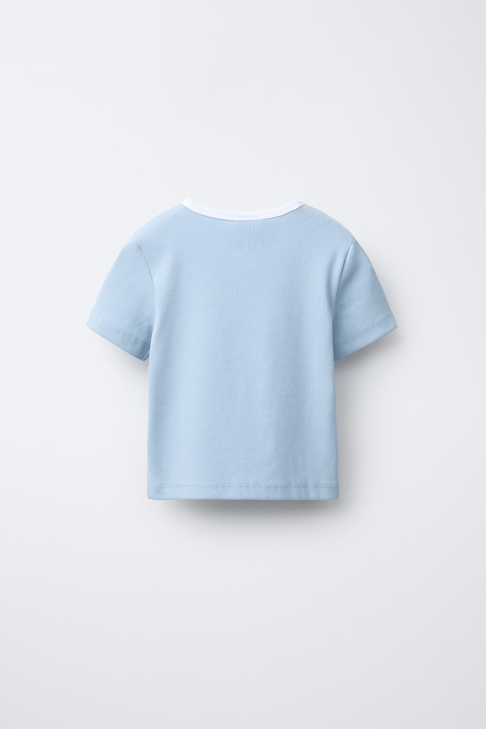 ZARA ФУТБОЛКА В РУБЧИК С КОНТРАСТНОЙ НАДПИСЬЮ, СИНИЙ