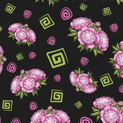 Нежные пионы на чёрном фоне