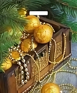 Пакет ПЭ с вырубной ручкой 38х45+3см (60) (Новогодние сокровища) НГ, глянцевый Артпласт (х25/500)