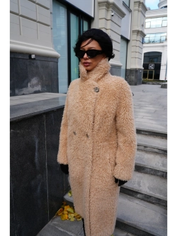 Шуба искусственная чебурашка на основе шерсти, бежевая, SilverFox