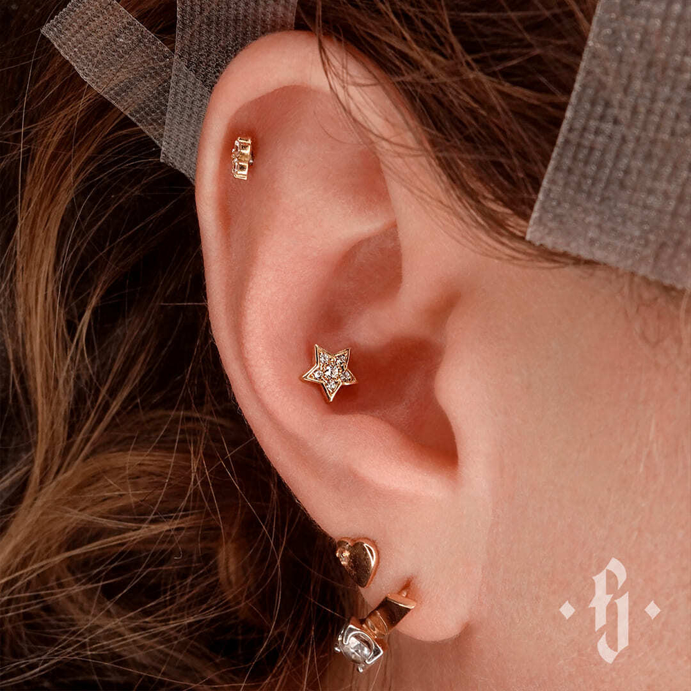 Накрутка "Shine Star" - Желтое золото - White CZ