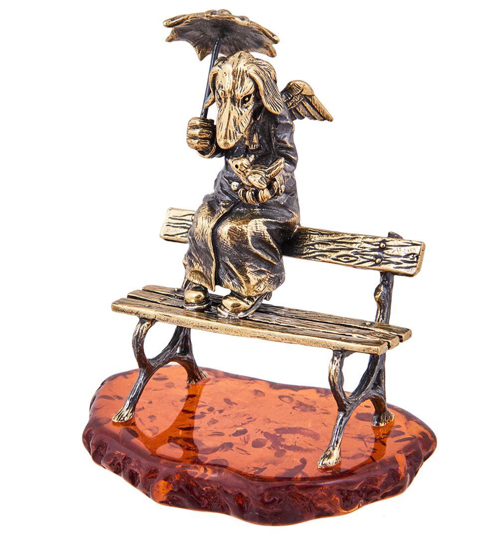 Народные промыслы AM-3918 Фигурка «Собака Ангел» (латунь, янтарь)