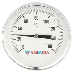 Термометр VARMEGA биметаллич. с погр. гильзой 80 мм, 160гр.С, штуц.75 мм, 1/2quot;, VMMT02-807504