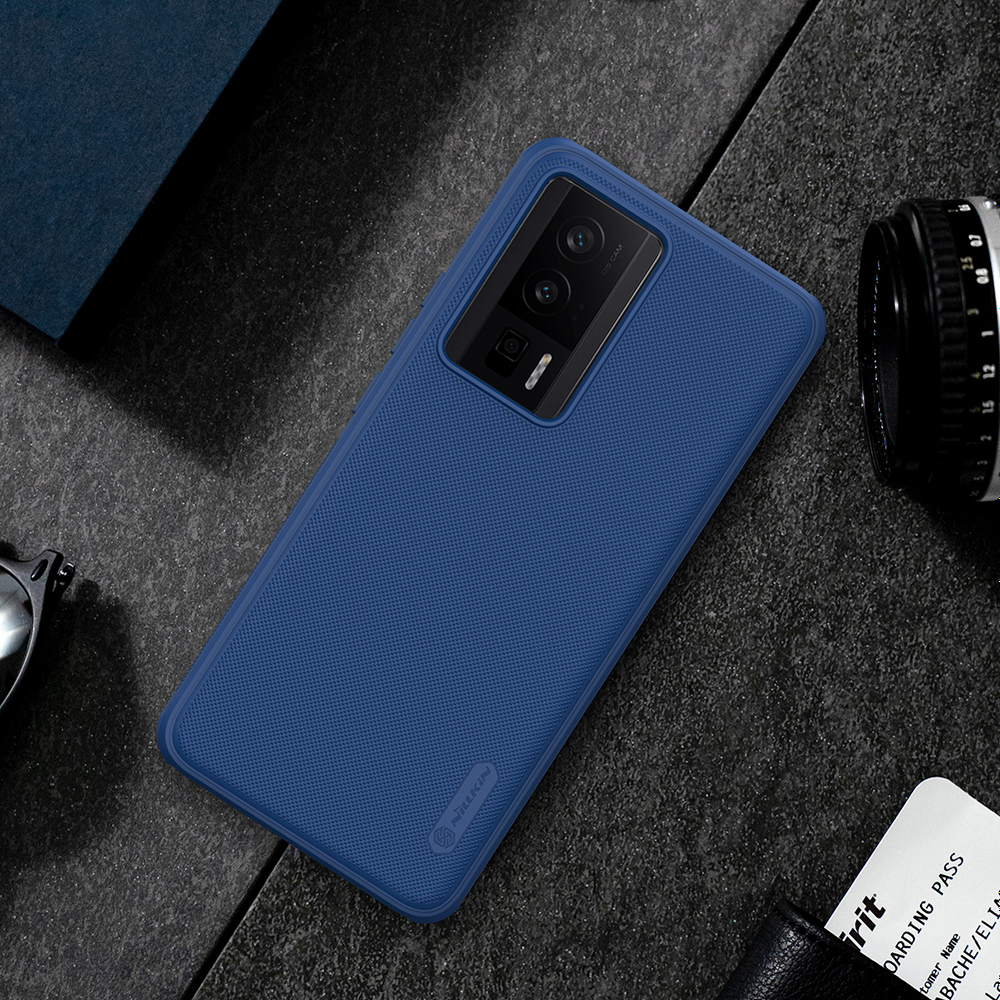 Усиленный чехол синего цвета от Nillkin для Xiaomi Poco F5 Pro (Redmi K60, K60 Pro), серия Super Frosted Shield Pro