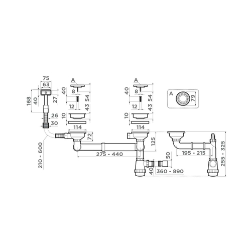 Арматура для полуторачашевых моек со скрытым переливом Omoikiri WK-1.5-S-IN
