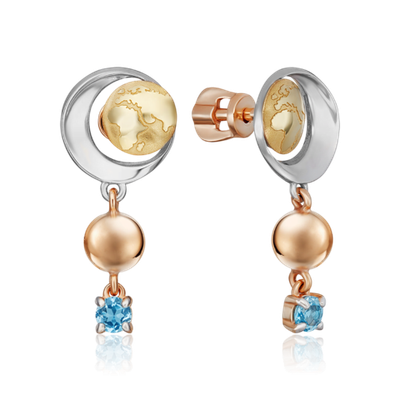 Серьги-пусеты «Постижение тайн» из комбинированного золота с топазом