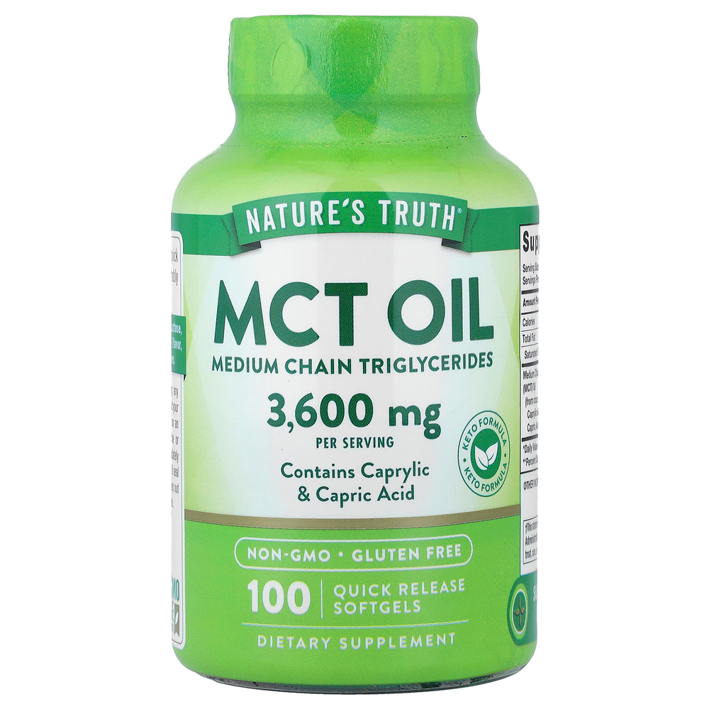 Nature's Truth, масло MCT, 100 капсул с быстрым высвобождением (1200 мг в 1 капсуле)