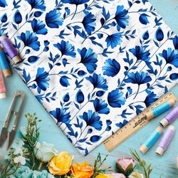 Ткань оксфорд 210 васильки в стиле гжель