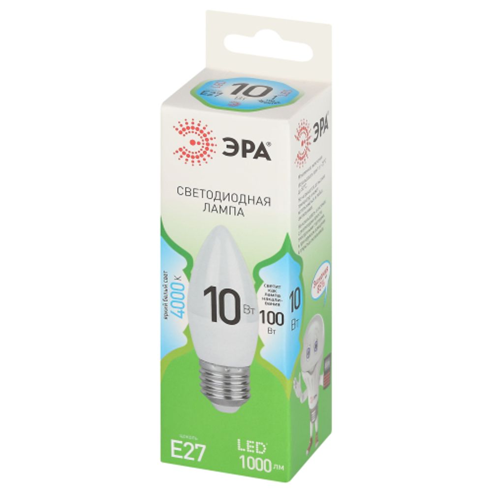 Лампа светодиодная ЭРА GREEN LINE LED B35-10W-840-E27 GL 10Вт свеча яркий белый свет E27 | Лампы cветодиодные Свеча (B/C)