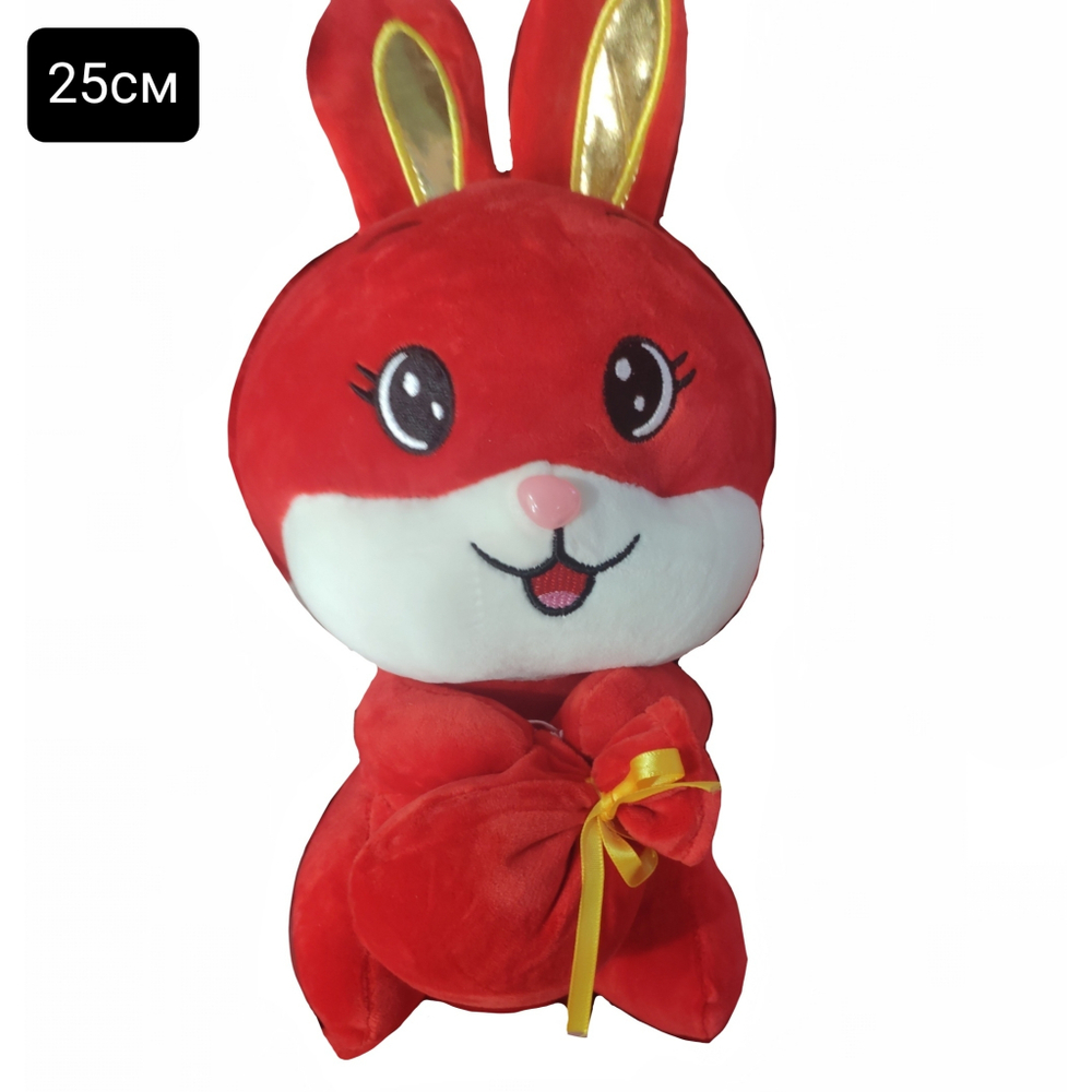 Мягкая игрушка "Зайка красная с мешком" 25см