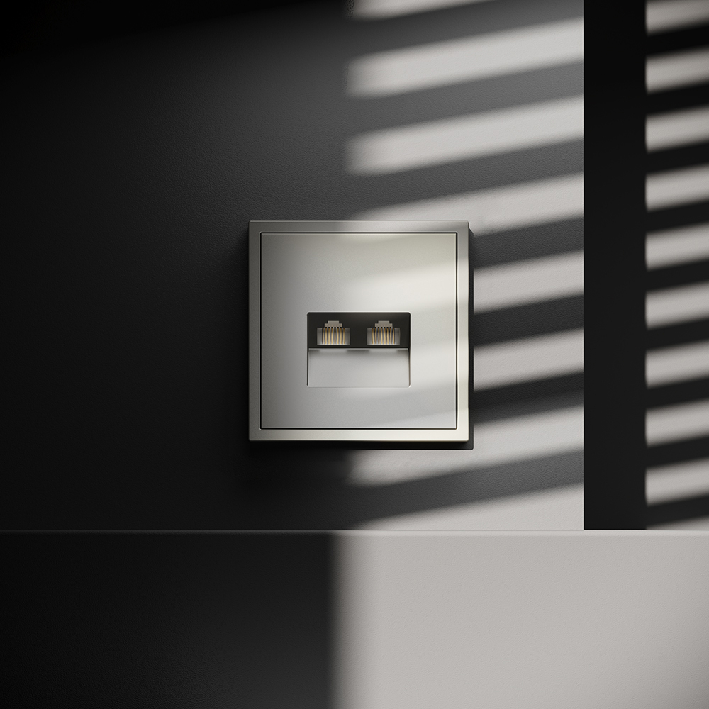 Розетка компьютерная встраиваемая VOLTUM S70 двойная RJ45+RJ45 кат.6, (шелк)