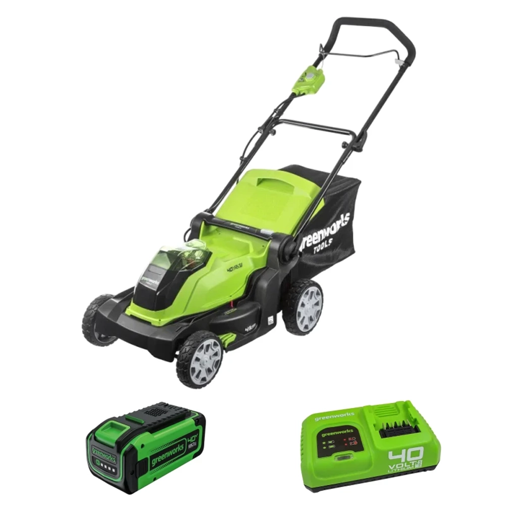 Аккумуляторная газонокосилка Greenworks G40LM41K8 40В (1 x 8 Ач, Быстрое ЗУ) нож 41 см, 2504707U8F