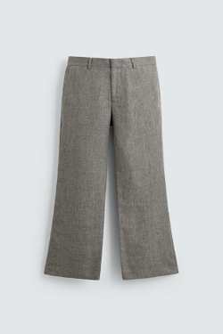 ZARA БРЮКИ FLARED FIT ИЗ РЕЛЬЕФНОЙ ТКАНИ, СЕРЫЙ / БЕЖЕВЫЙ