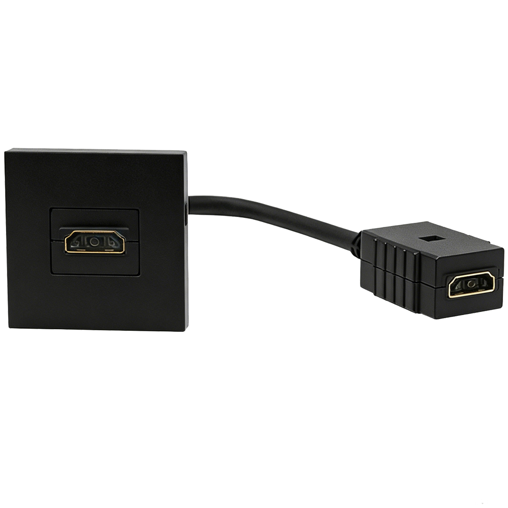 Розетка HDMI,  2мод.,  черн. (45х45мм),  с соединительным шнуром 15см