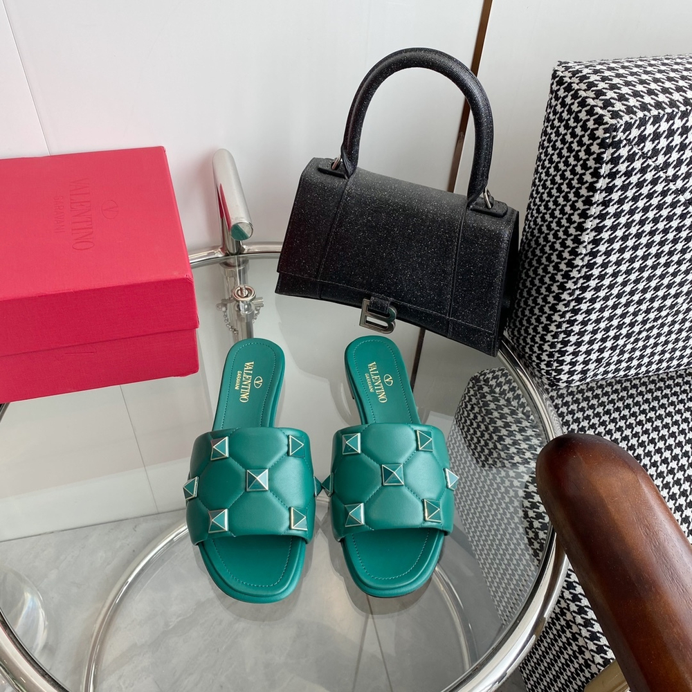 Valentino Flat Roman Stud Slide Sandal