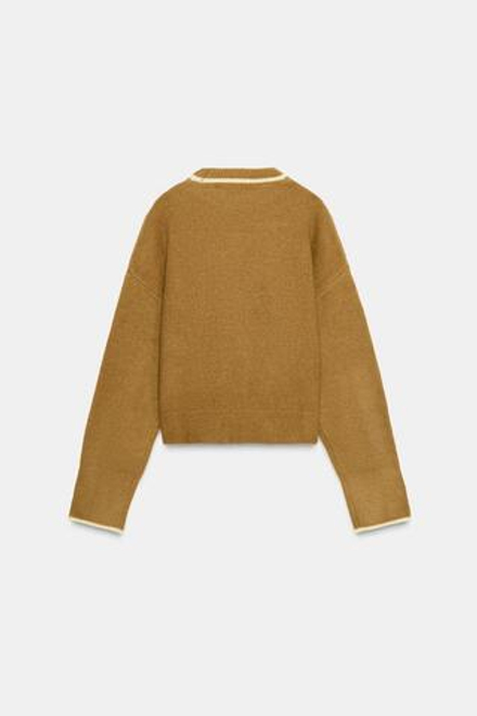 ZARA ДЖЕМПЕР С КОНТРАСТНЫМИ КАНТАМИ, ГОРЧИЧНЫЙ