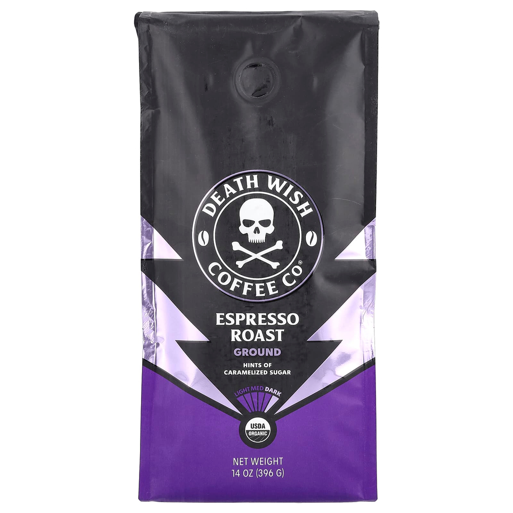 Death Wish Coffee, Молотый, обжаренный эспрессо, 396 г (14 унций)