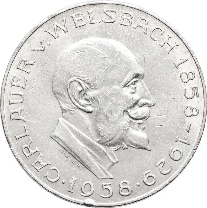 25 шиллингов 1958 Австрия «100 лет со дня рождения Карла Ауэра фон Вельсбаха»