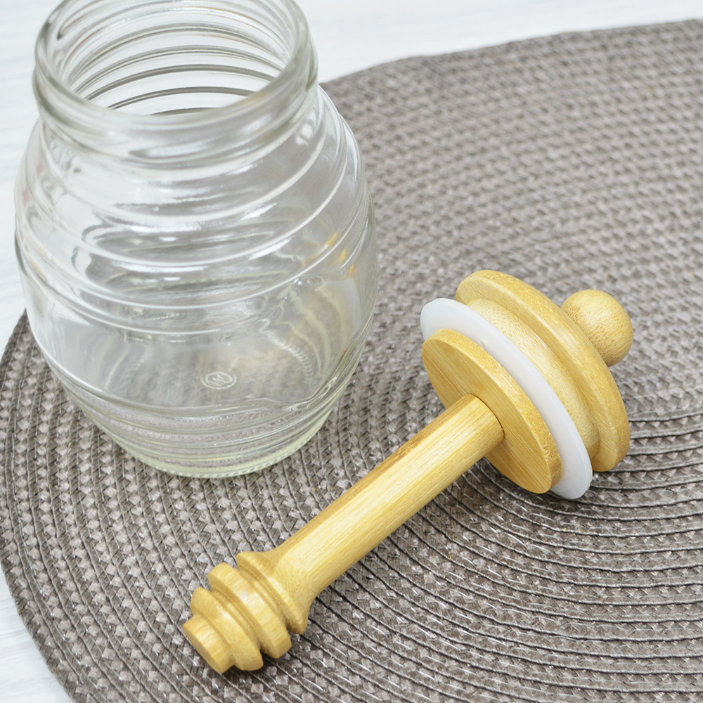 Банка для меда №2 8,3*14,2см с ложкой и бамбуковой крышкой