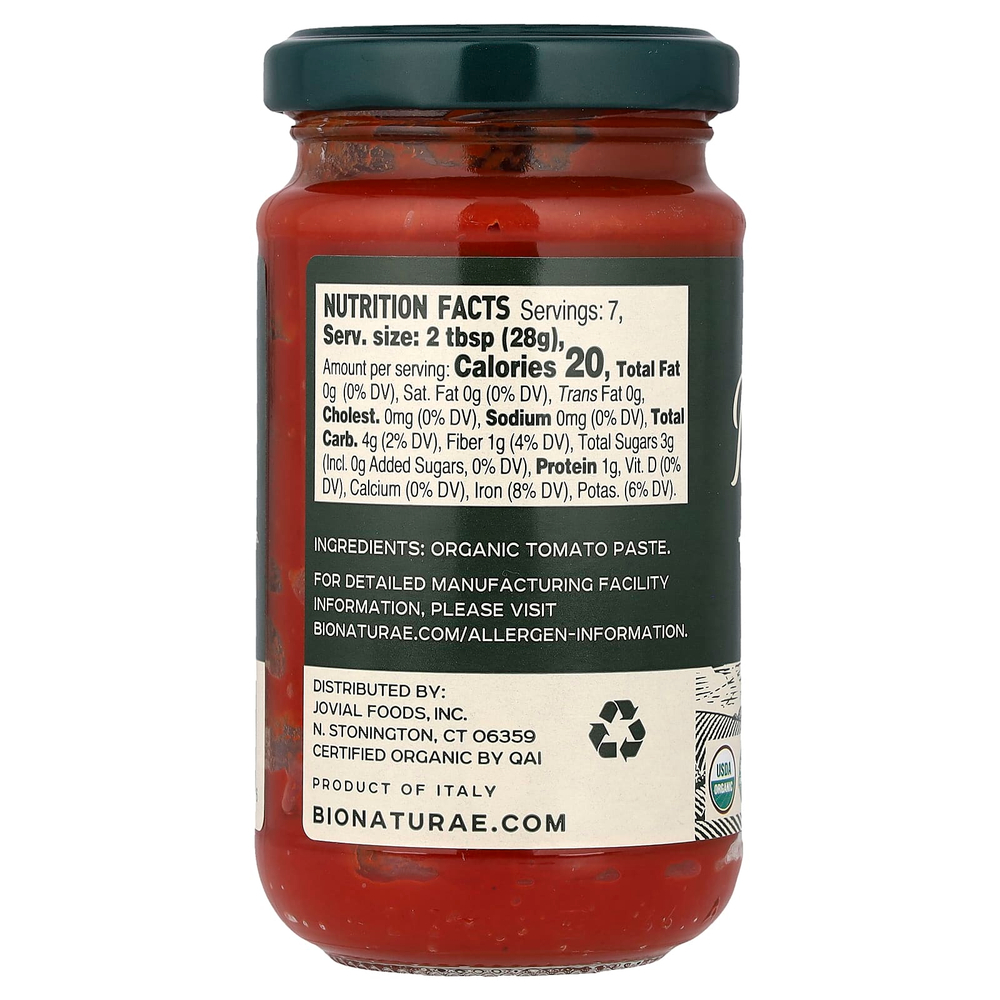 Bionaturae, органическая томатная паста, 200 г (7 унций)