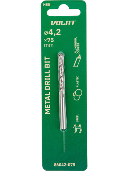 Сверло по металлу ц/х 4.2х43х75 мм HSS ВОЛАТ
