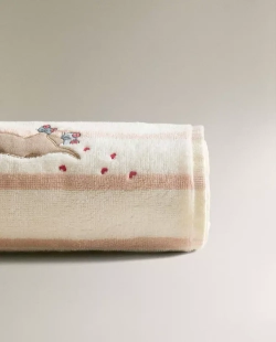 ZARA HOME ДЕТСКОЕ ПОЛОТЕНЦЕ С ВЫШИВКОЙ, РОЗОВЫЙ