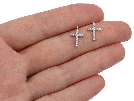 Подвеска "Крестик" 13,6мм, с прозрачными стразами
