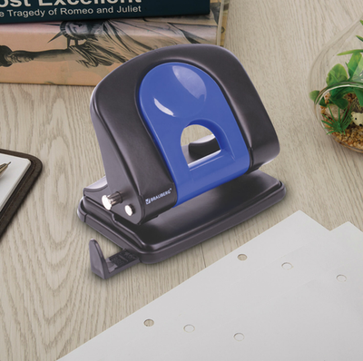 Дырокол металлический BRAUBERG "Office-Expert", до 25 листов, черно-синий, 228604