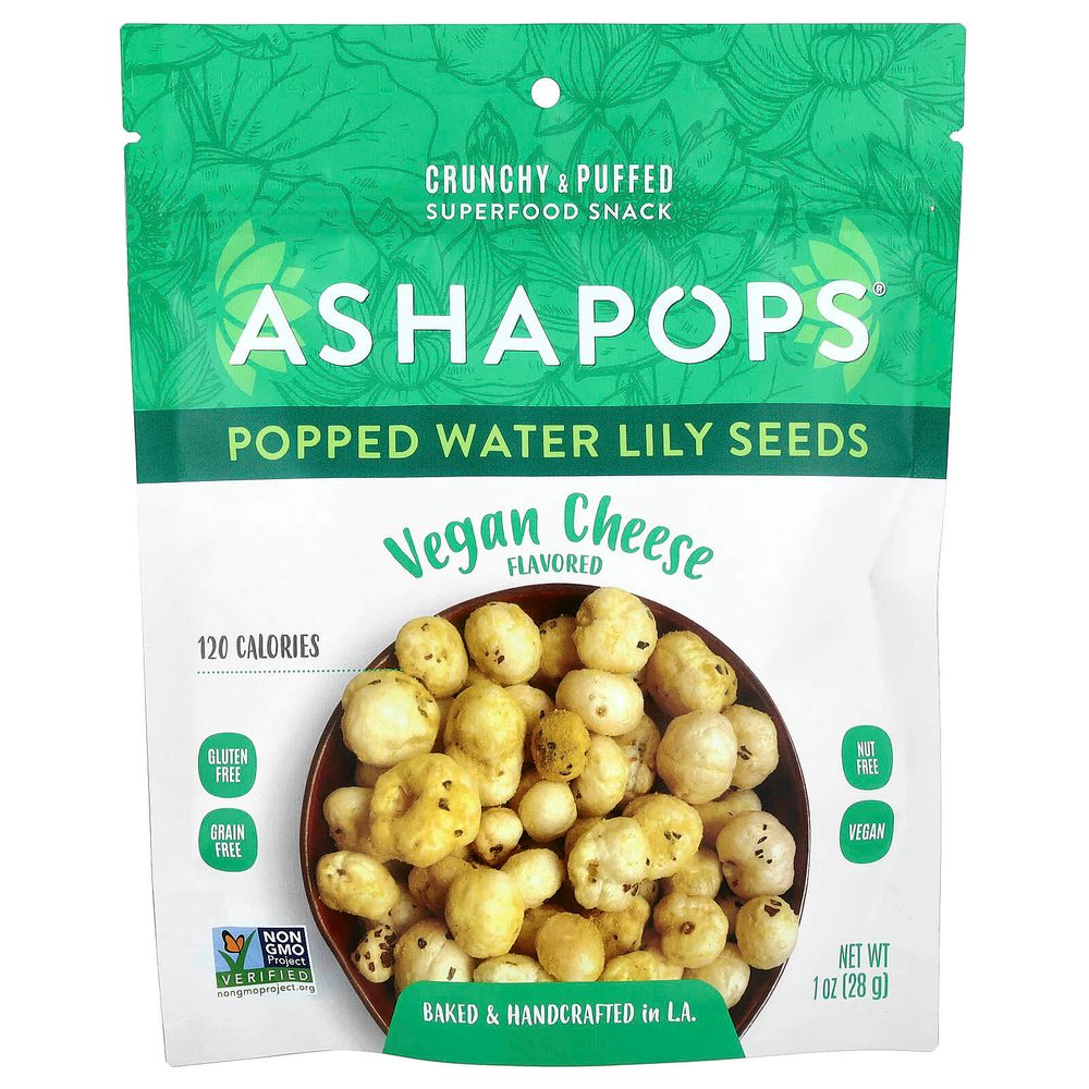 AshaPops, Popped Water Lily Seeds, веганский сыр, 28 г (1 унция)