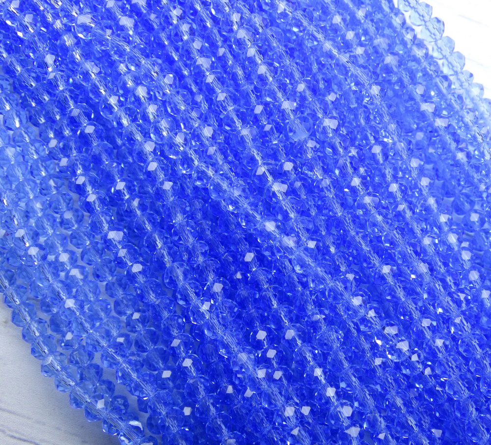 БП017НН34 Хрустальные бусины "рондель", цвет: светло-голубой прозрачный, 3х4 мм, кол-во: 95-100 шт.