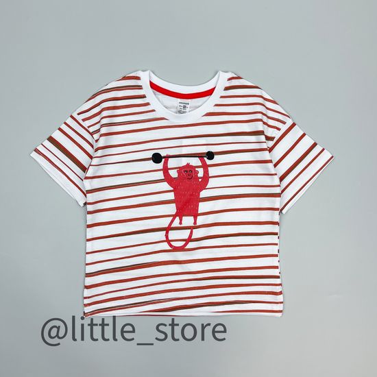 Футболка хлопковая "Обезьяны" белая/полоска