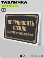 Табличка для бассейна "Не приносить стекло на территорию бассейна", на пляж, для общественной и частной зоны отдыха, информационная, 40х30 см, Silver Plane x Айдентика Технолоджи