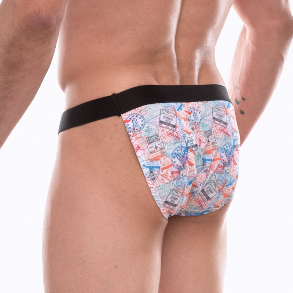 Мужские трусы-танга с принтом в виде цветных штампов (Размер: L) (Цвет: разноцветный)