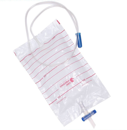 Мешок для сбора мочи 1000 мл трубка 90 см с крестовым краном UNICORNmed