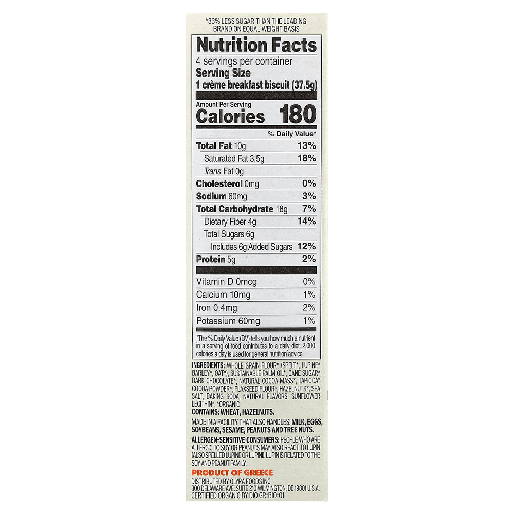 Olyra, печенье с кремом на завтрак, со вкусом темного шоколада, 4 упаковки On the Go, 150 г (5,3 унции)