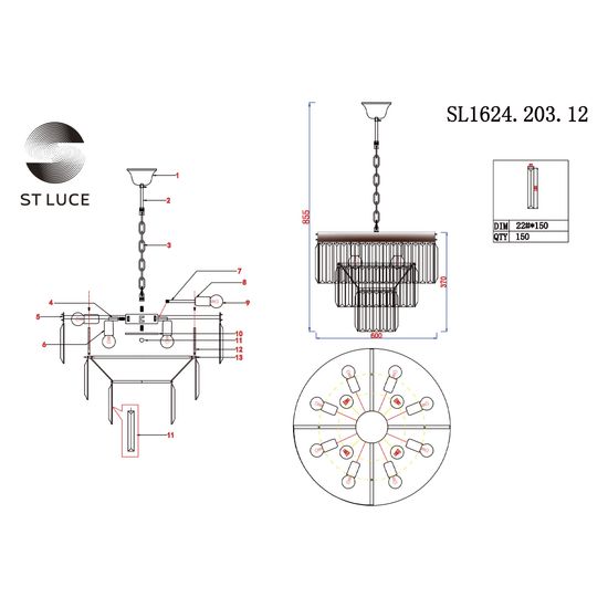 SL1624.203.12 Люстра подвесная ST-Luce шампань/прозрачный E14 12*40W ERCOLANO